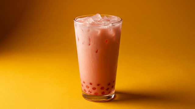 Strawberry Cheesecake Boba Tea.